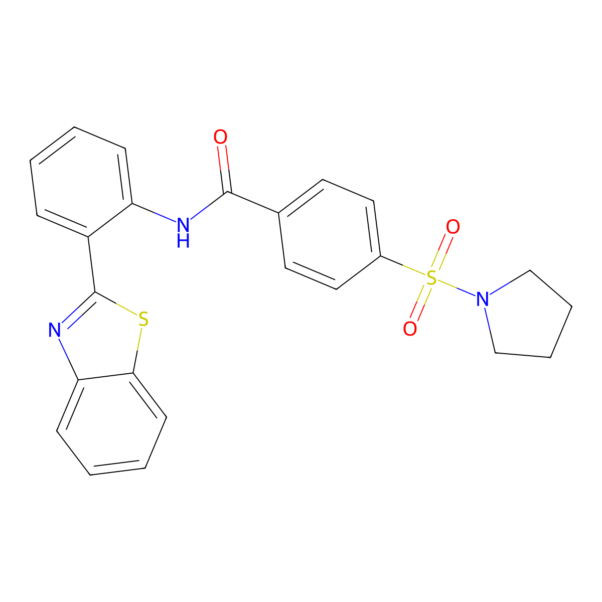 N-(2-(benzo[d]thiazol-2-yl)phenyl)-4-(pyrrolidin-1-ylsulfonyl)benzamide molecular structure, CAS 477569-55-4