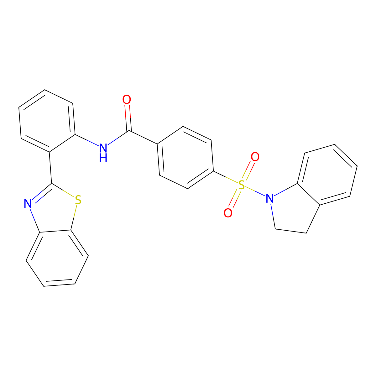 N-(2-(benzo[d]thiazol-2-yl)phenyl)-4-(indolin-1-ylsulfonyl)benzamide molecular structure, CAS 477570-10-8