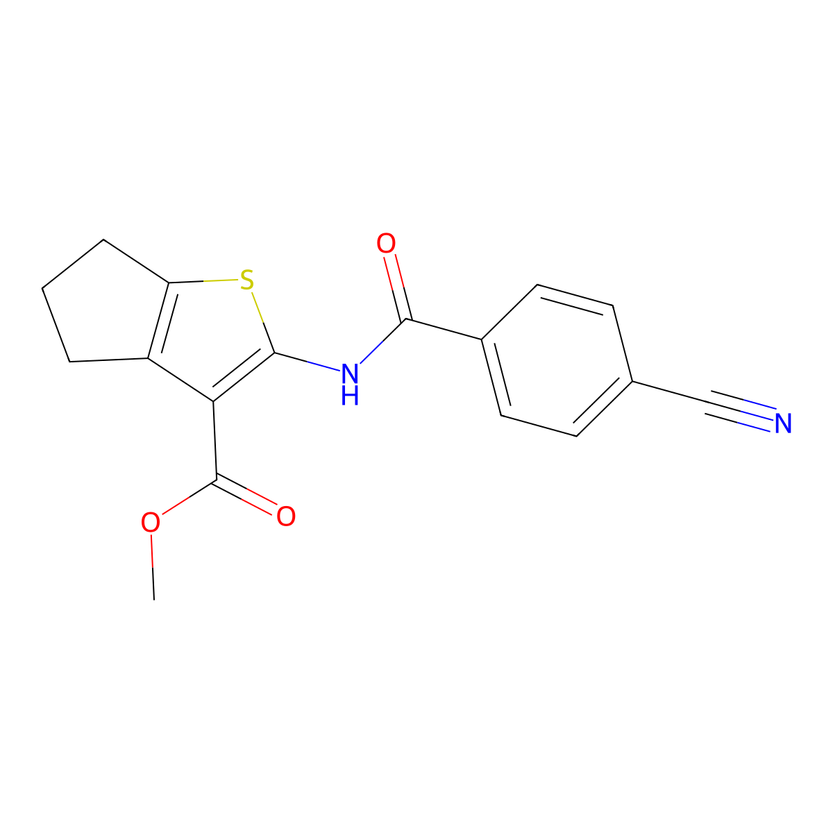 methyl 2-(4-cyanobenzamido)-5,6-dihydro-4H-cyclopenta[b]thiophene-3-carboxylate molecular structure, CAS 477570-27-7