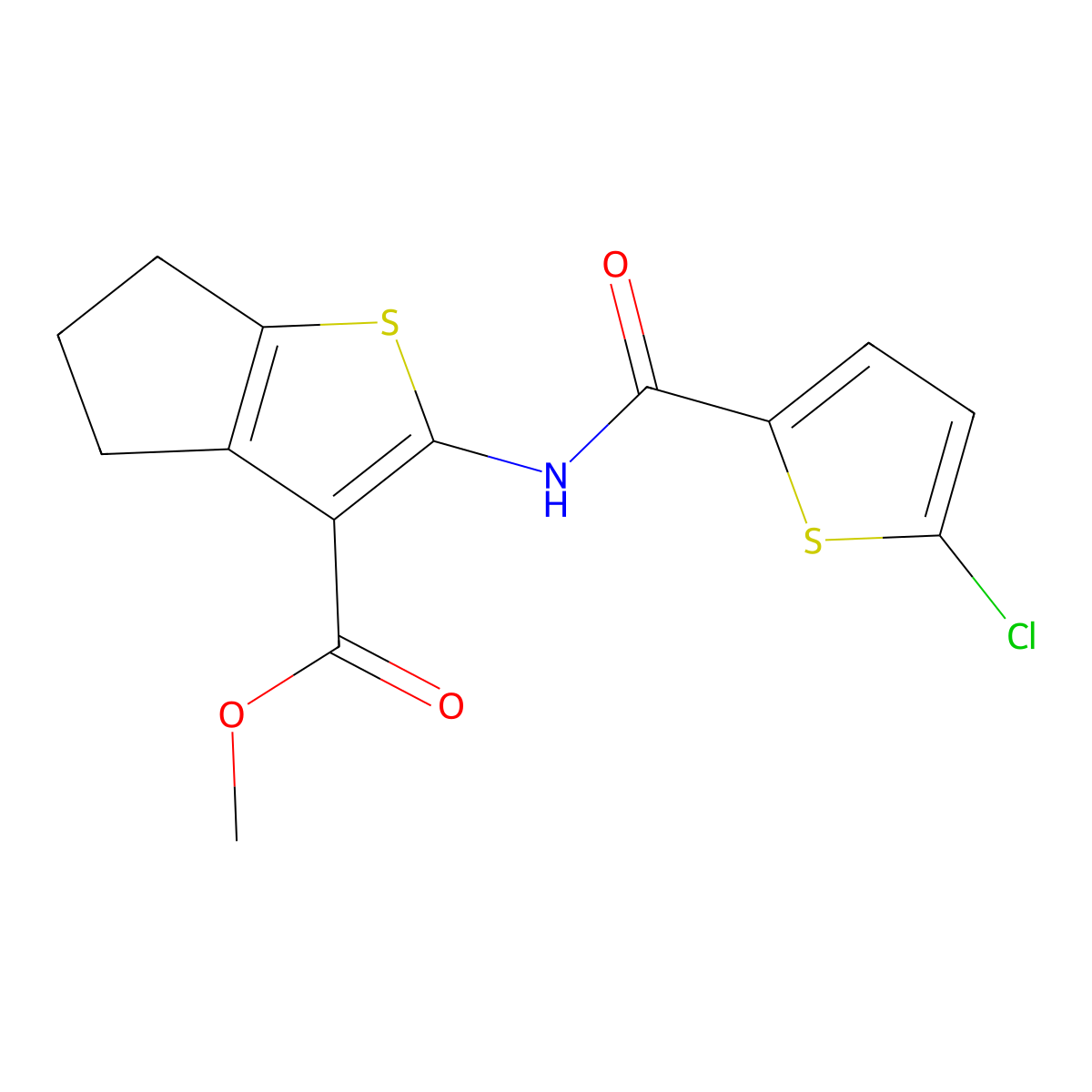 methyl 2-(5-chlorothiophene-2-carboxamido)-5,6-dihydro-4H-cyclopenta[b]thiophene-3-carboxylate molecular structure, CAS 477570-32-4