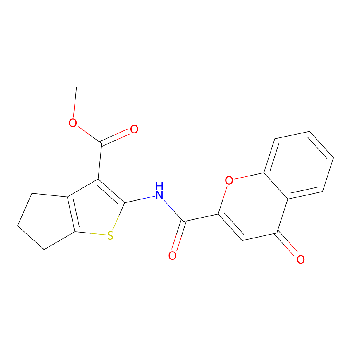 methyl 2-[(4-oxochromene-2-carbonyl)amino]-5,6-dihydro-4H-cyclopenta[b]thiophene-3-carboxylate molecular structure, CAS 477570-49-3