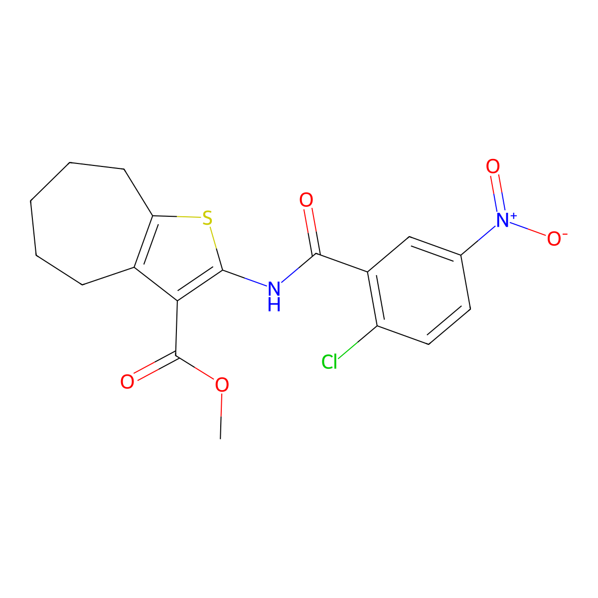 methyl 2-({2-chloro-5-nitrobenzoyl}amino)-5,6,7,8-tetrahydro-4H-cyclohepta[b]thiophene-3-carboxylate molecular structure, CAS 477571-13-4