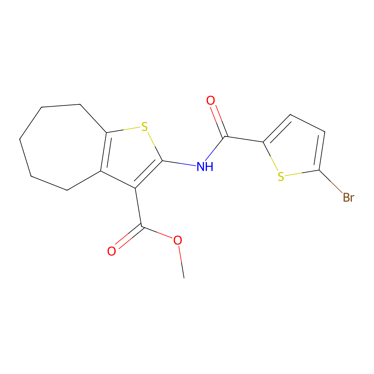 methyl 2-(5-bromothiophene-2-carboxamido)-5,6,7,8-tetrahydro-4H-cyclohepta[b]thiophene-3-carboxylate molecular structure, CAS 477571-32-7