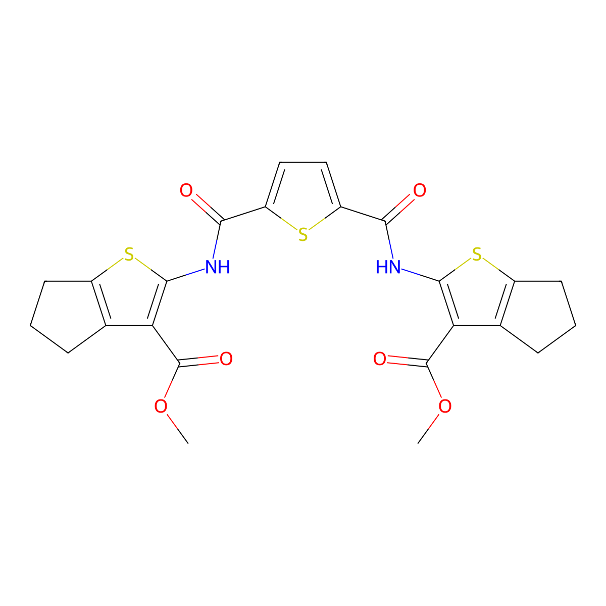 methyl 2-[[5-[(3-methoxycarbonyl-5,6-dihydro-4H-cyclopenta[b]thiophen-2-yl)carbamoyl]thiophene-2-carbonyl]amino]-5,6-dihydro-4H-cyclopenta[b]thiophene-3-carboxylate molecular structure, CAS 477578-97-5
