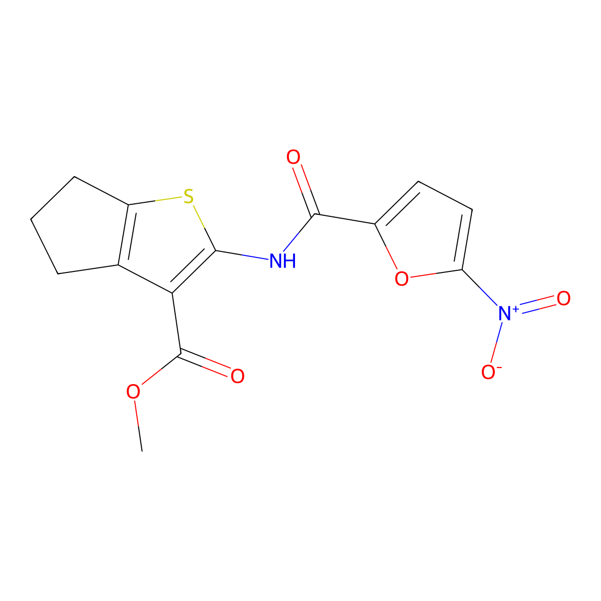 methyl 2-(5-nitrofuran-2-carboxamido)-5,6-dihydro-4H-cyclopenta[b]thiophene-3-carboxylate molecular structure, CAS 477579-02-5