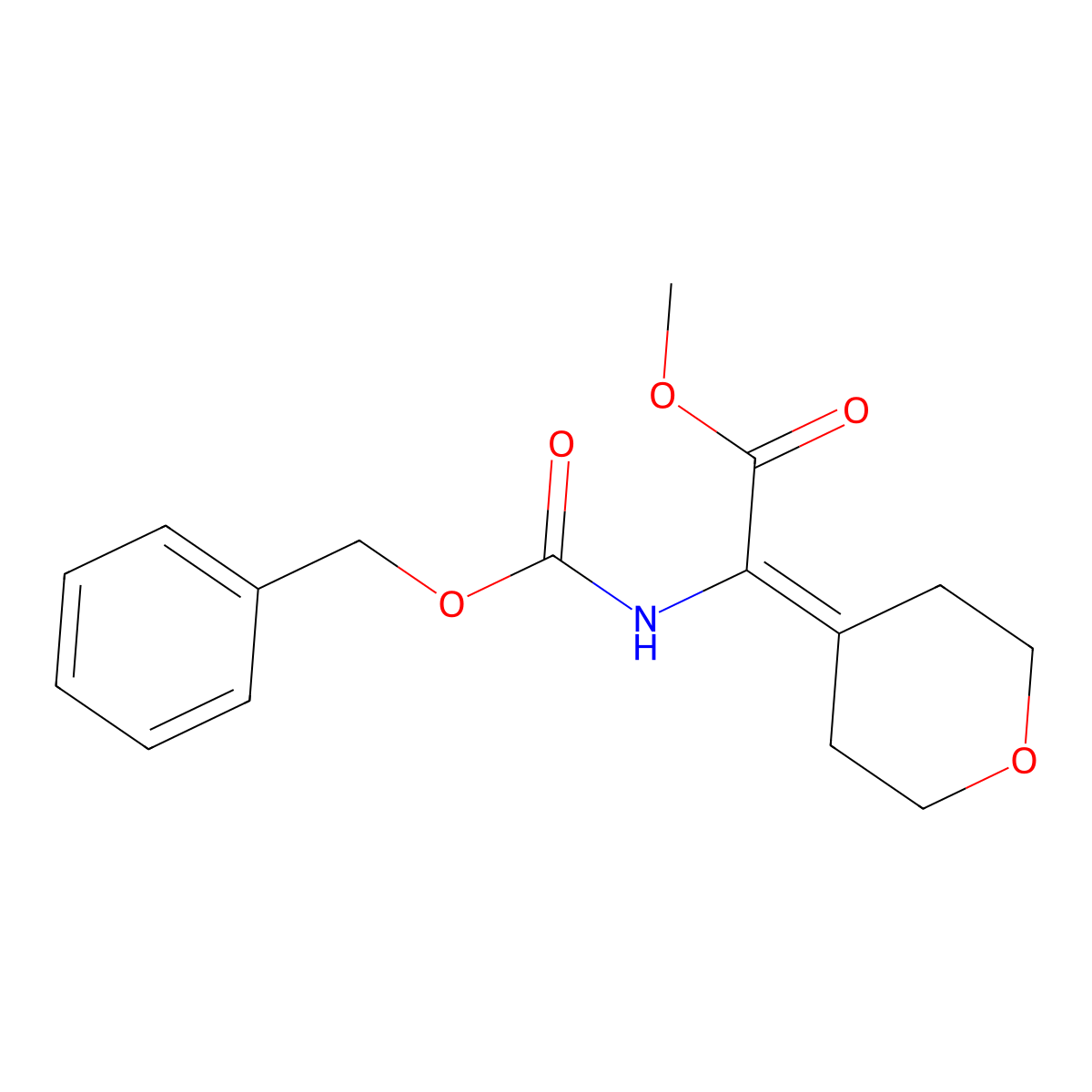 Acetic acid, [[(phenylmethoxy)carbonyl]amino](tetrahydro-4H-pyran-4-ylidene)-, methyl ester molecular structure, CAS 477584-90-0