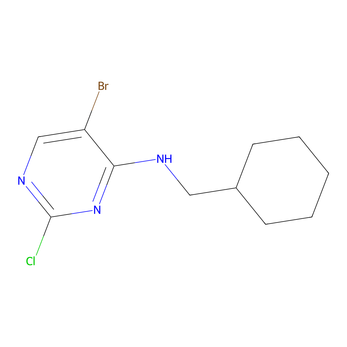 5-bromo-2-chloro-N-(cyclohexylmethyl)pyrimidin-4-amine molecular structure, CAS 477593-28-5