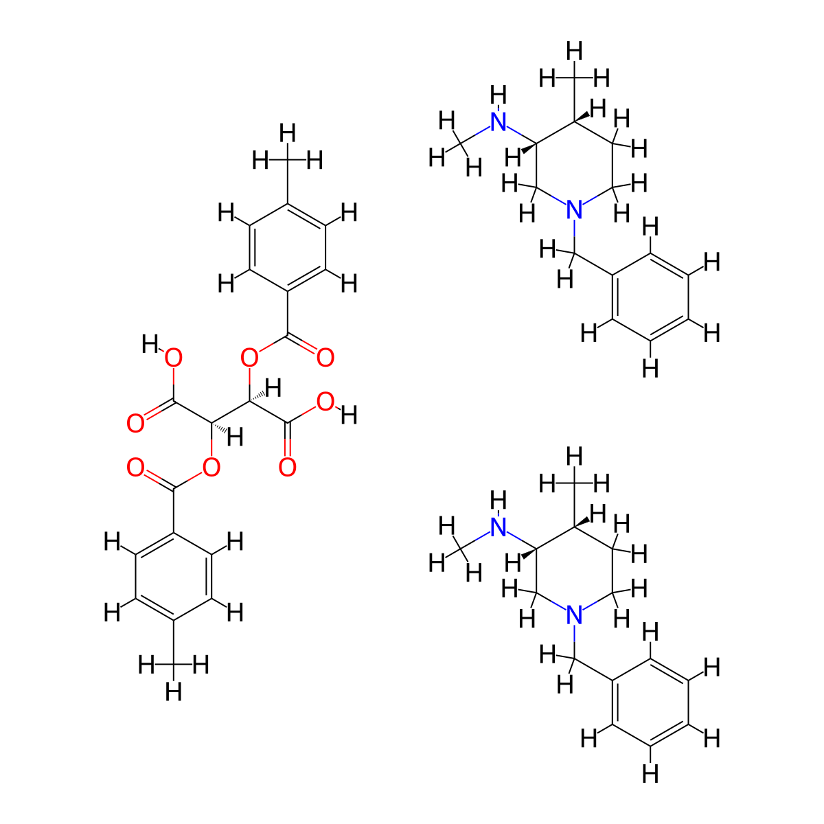 (3R,4R)-1-Benzyl-N,4-dimethylpiperidin-3-amine, hemi((2R,3R)-2,3-bis((4-methylbenzoyl)oxy)succinate) molecular structure, CAS 477600-71-8