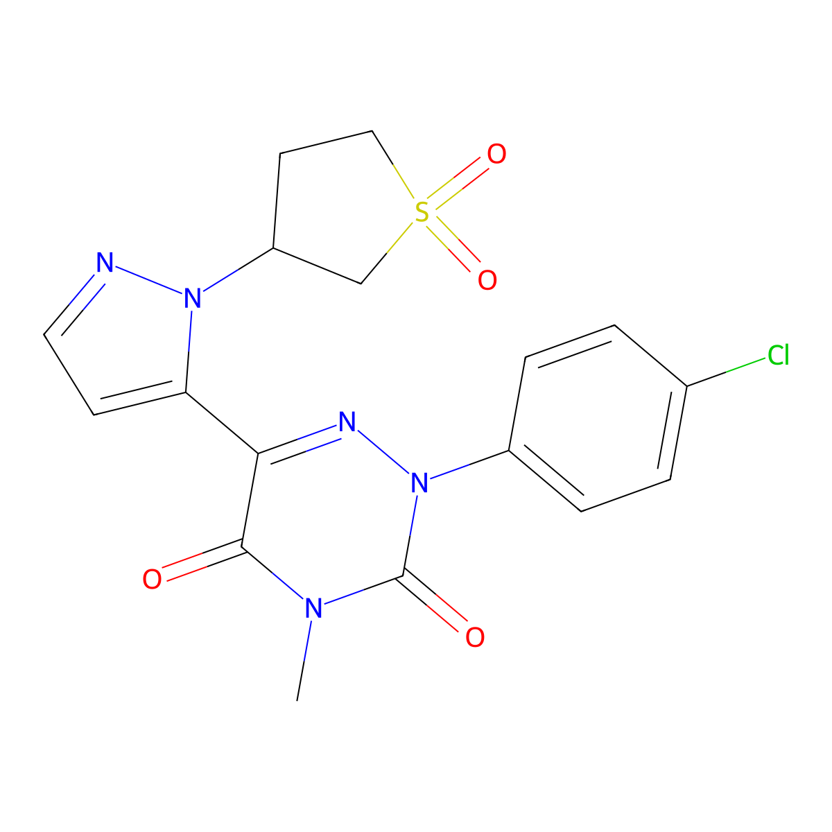 2-(4-Chlorophenyl)-6-[2-(1,1-dioxothiolan-3-yl)pyrazol-3-yl]-4-methyl-1,2,4-triazine-3,5-dione molecular structure, CAS 477709-02-7