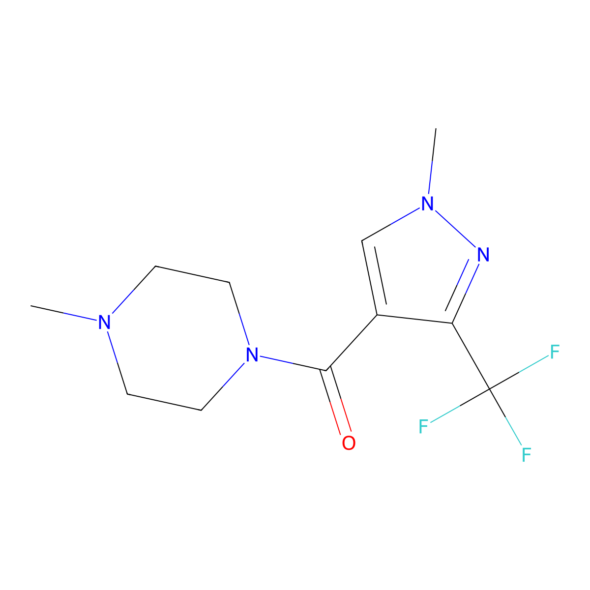 (4-Methylpiperazin-1-yl)-[1-methyl-3-(trifluoromethyl)pyrazol-4-yl]methanone molecular structure, CAS 477709-04-9