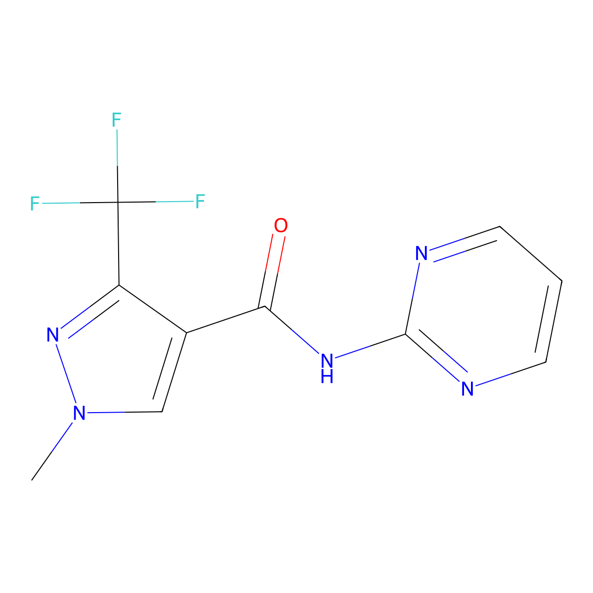 1-methyl-N-(2-pyrimidinyl)-3-(trifluoromethyl)-1H-pyrazole-4-carboxamide molecular structure, CAS 477709-08-3