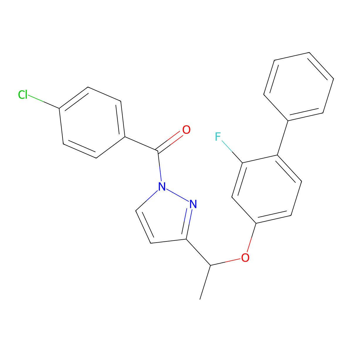 (4-chlorophenyl)(3-{1-[(2-fluoro[1,1'-biphenyl]-4-yl)oxy]ethyl}-1H-pyrazol-1-yl)methanone molecular structure, CAS 477709-14-1