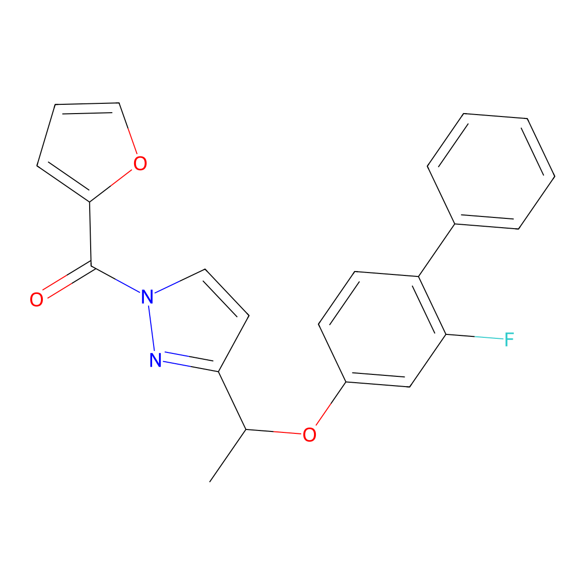 (3-{1-[(2-fluoro[1,1'-biphenyl]-4-yl)oxy]ethyl}-1H-pyrazol-1-yl)(2-furyl)methanone molecular structure, CAS 477709-15-2