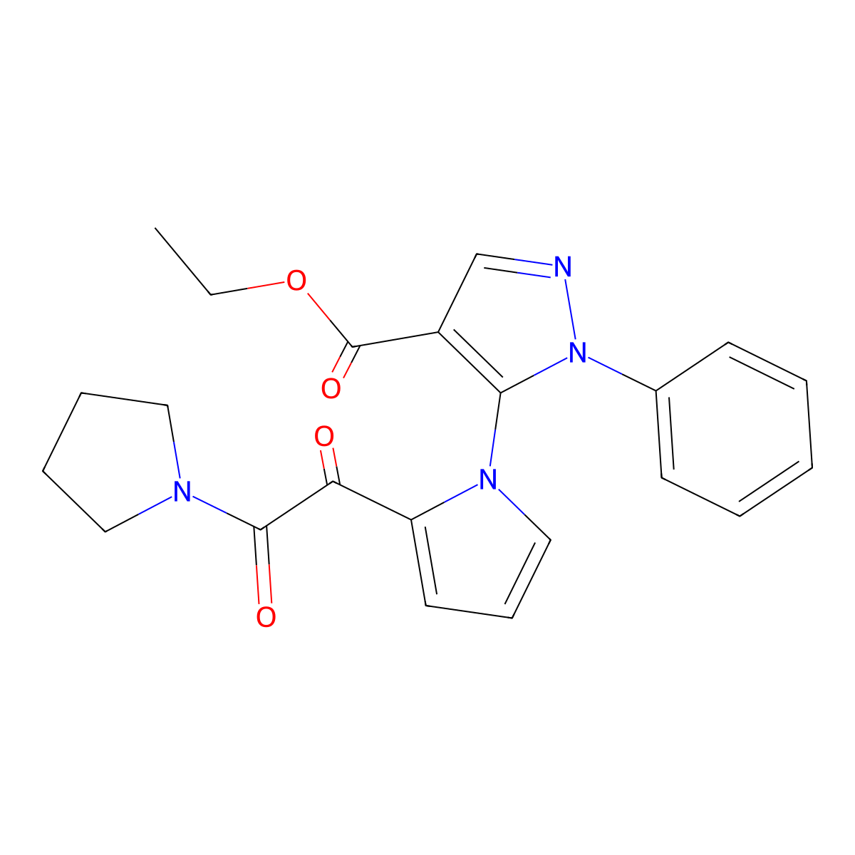 ethyl 5-{2-[2-oxo-2-(1-pyrrolidinyl)acetyl]-1H-pyrrol-1-yl}-1-phenyl-1H-pyrazole-4-carboxylate molecular structure, CAS 477709-26-5