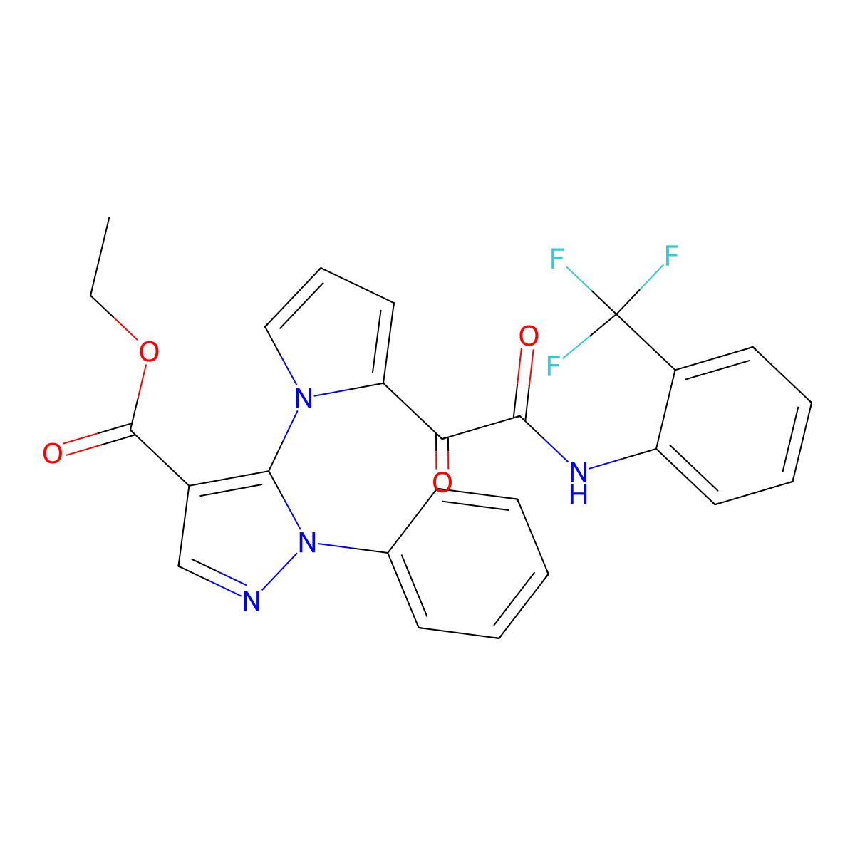 ethyl 5-(2-{2-oxo-2-[2-(trifluoromethyl)anilino]acetyl}-1H-pyrrol-1-yl)-1-phenyl-1H-pyrazole-4-carboxylate molecular structure, CAS 477709-30-1