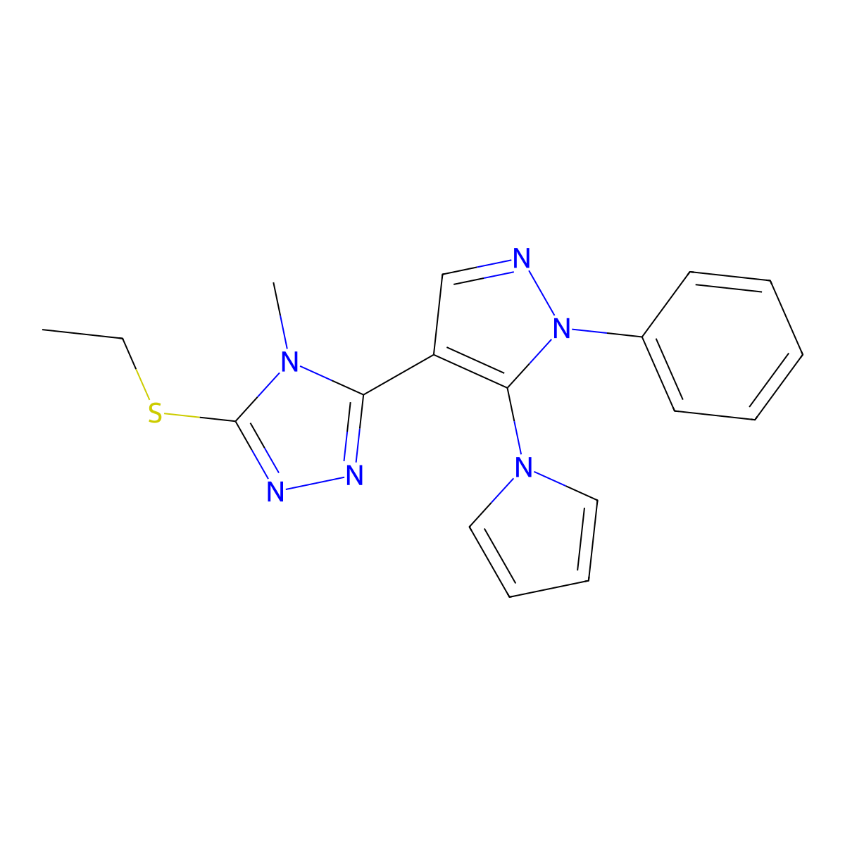 ethyl 4-methyl-5-[1-phenyl-5-(1H-pyrrol-1-yl)-1H-pyrazol-4-yl]-4H-1,2,4-triazol-3-yl sulfide molecular structure, CAS 477709-36-7