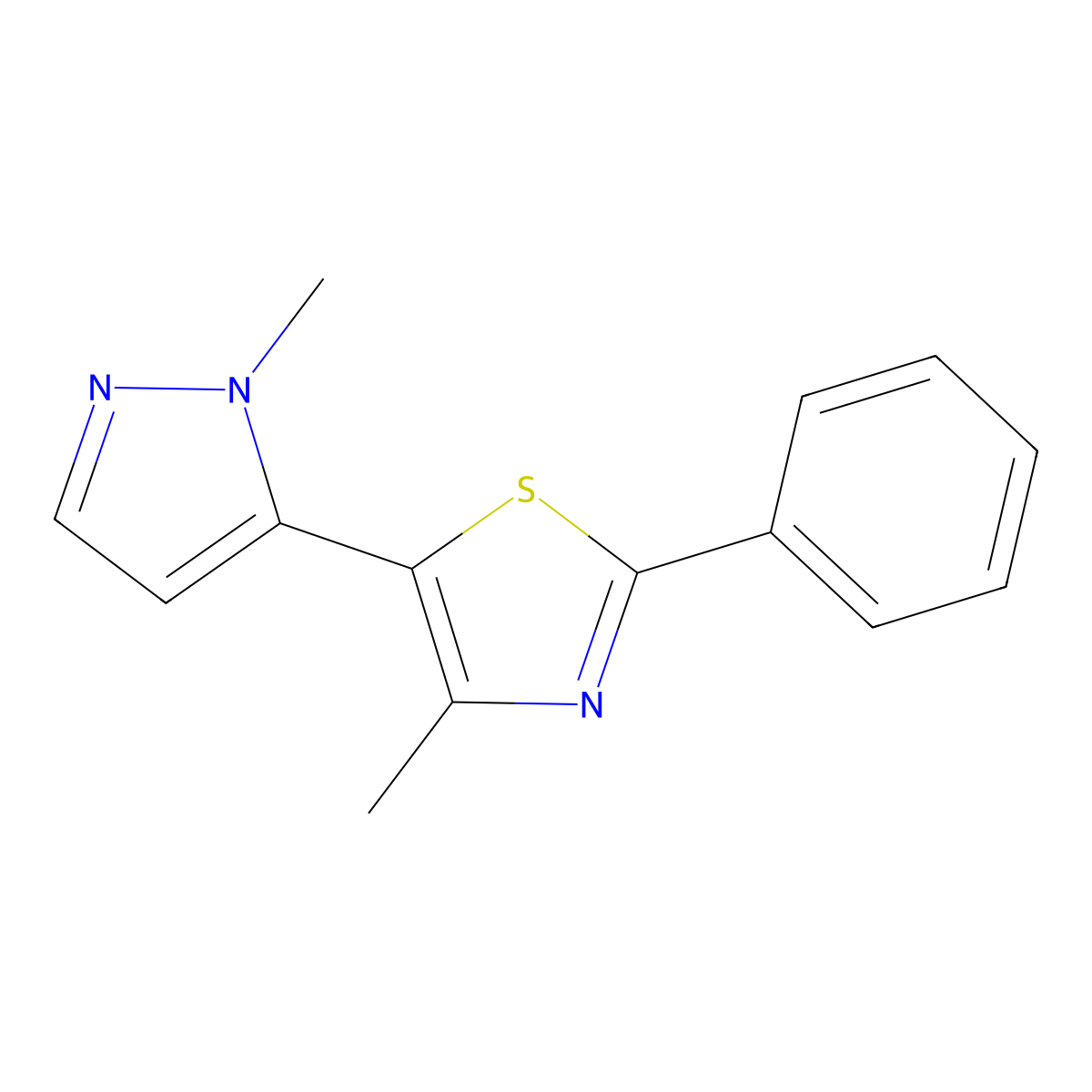 4-methyl-5-(1-methyl-1H-pyrazol-5-yl)-2-phenyl-1,3-thiazole molecular structure, CAS 477709-38-9