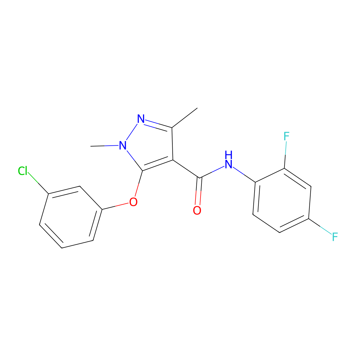 5-(3-chlorophenoxy)-N-(2,4-difluorophenyl)-1,3-dimethyl-1H-pyrazole-4-carboxamide molecular structure, CAS 477709-51-6