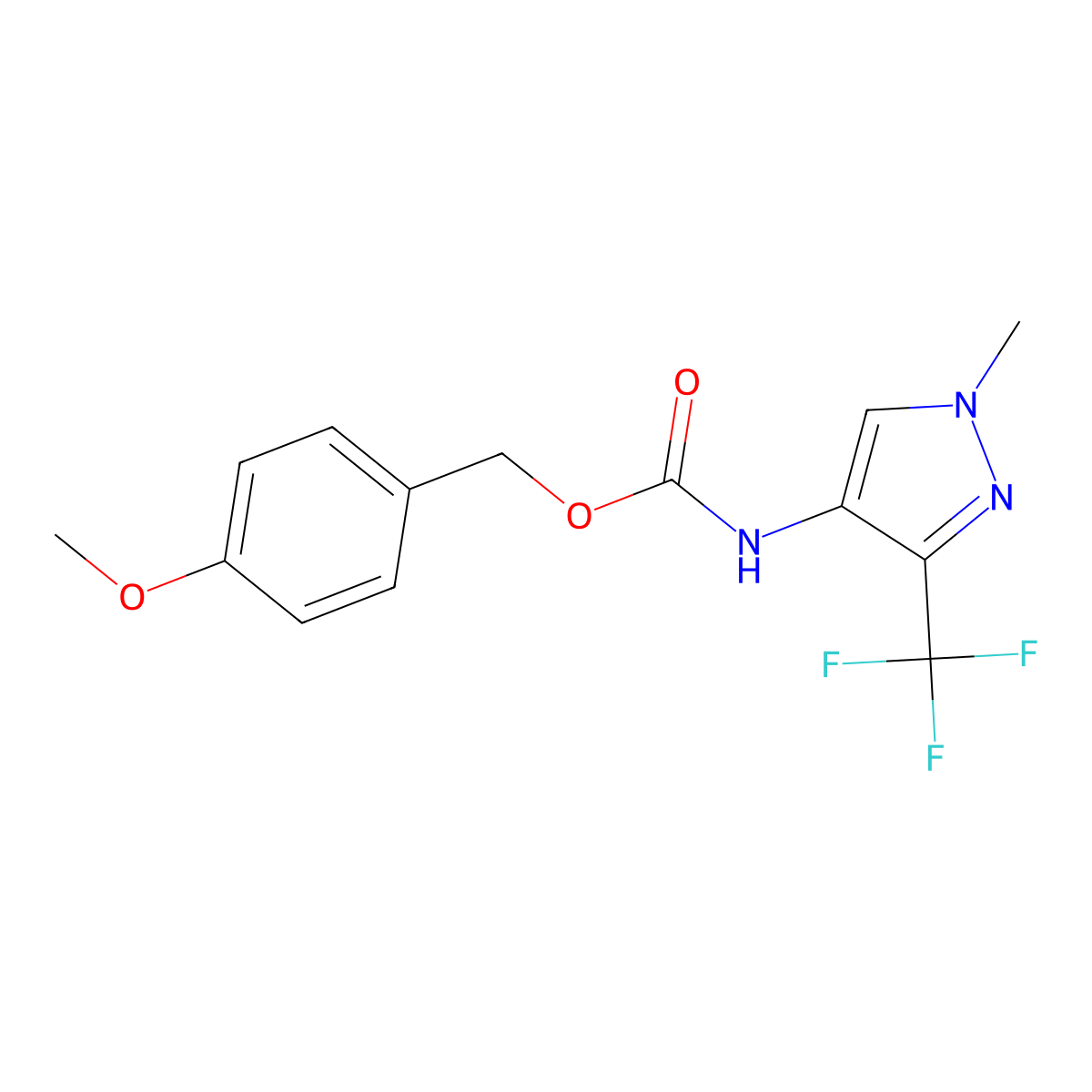 4-methoxybenzyl N-[1-methyl-3-(trifluoromethyl)-1H-pyrazol-4-yl]carbamate molecular structure, CAS 477709-56-1