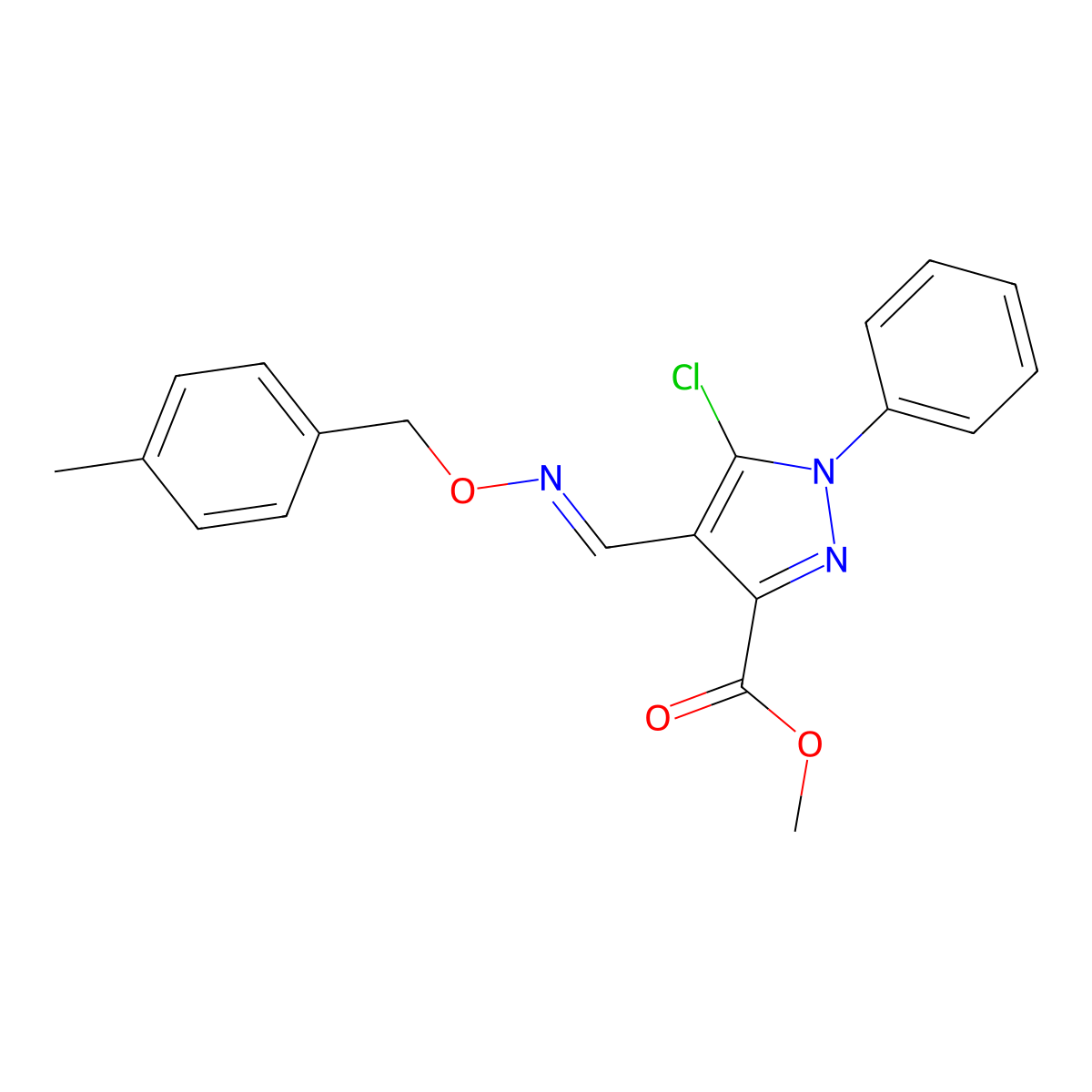 methyl 5-chloro-4-({[(4-methylbenzyl)oxy]imino}methyl)-1-phenyl-1H-pyrazole-3-carboxylate molecular structure, CAS 477709-62-9
