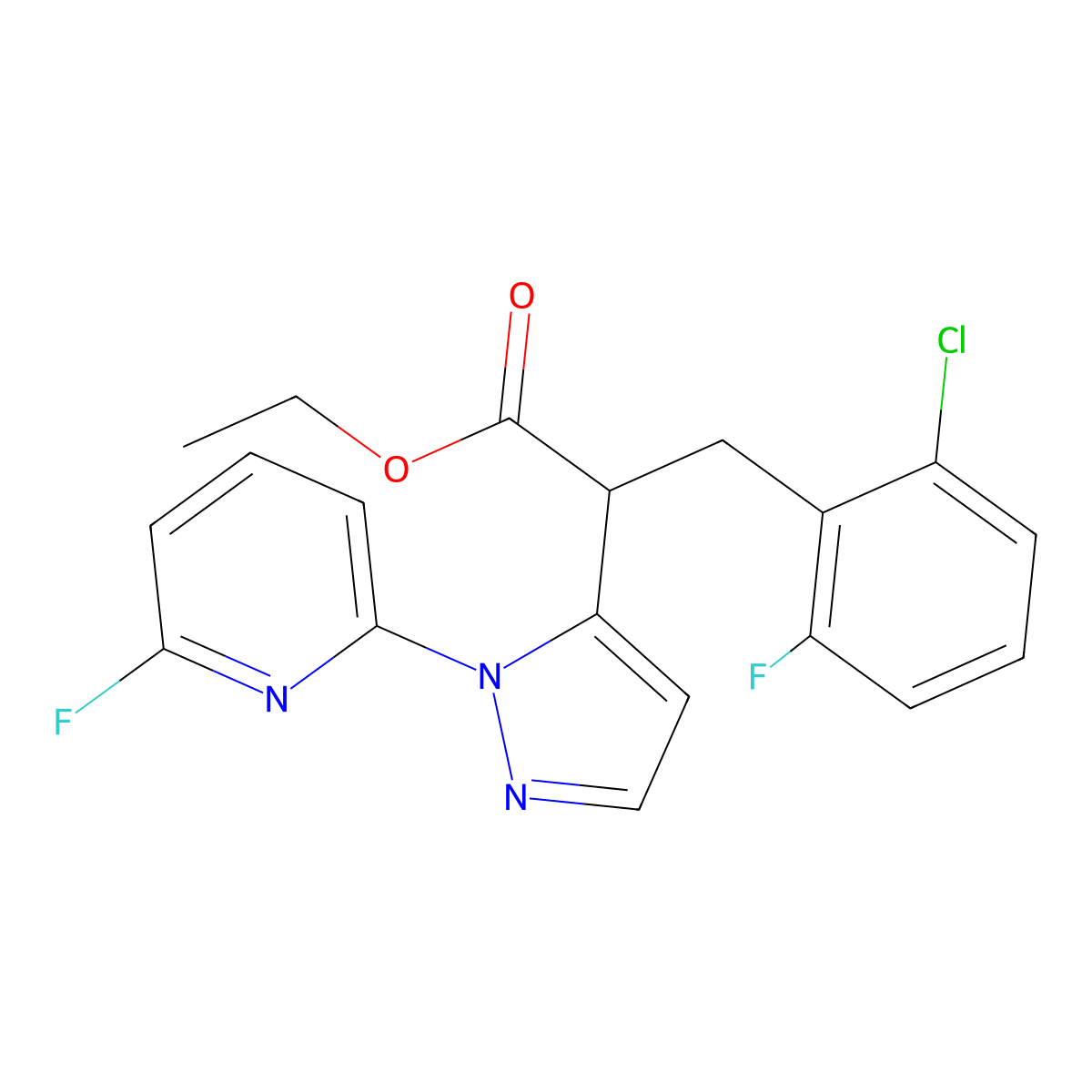 ethyl 3-(2-chloro-6-fluorophenyl)-2-[1-(6-fluoro-2-pyridinyl)-1H-pyrazol-5-yl]propanoate molecular structure, CAS 477709-64-1