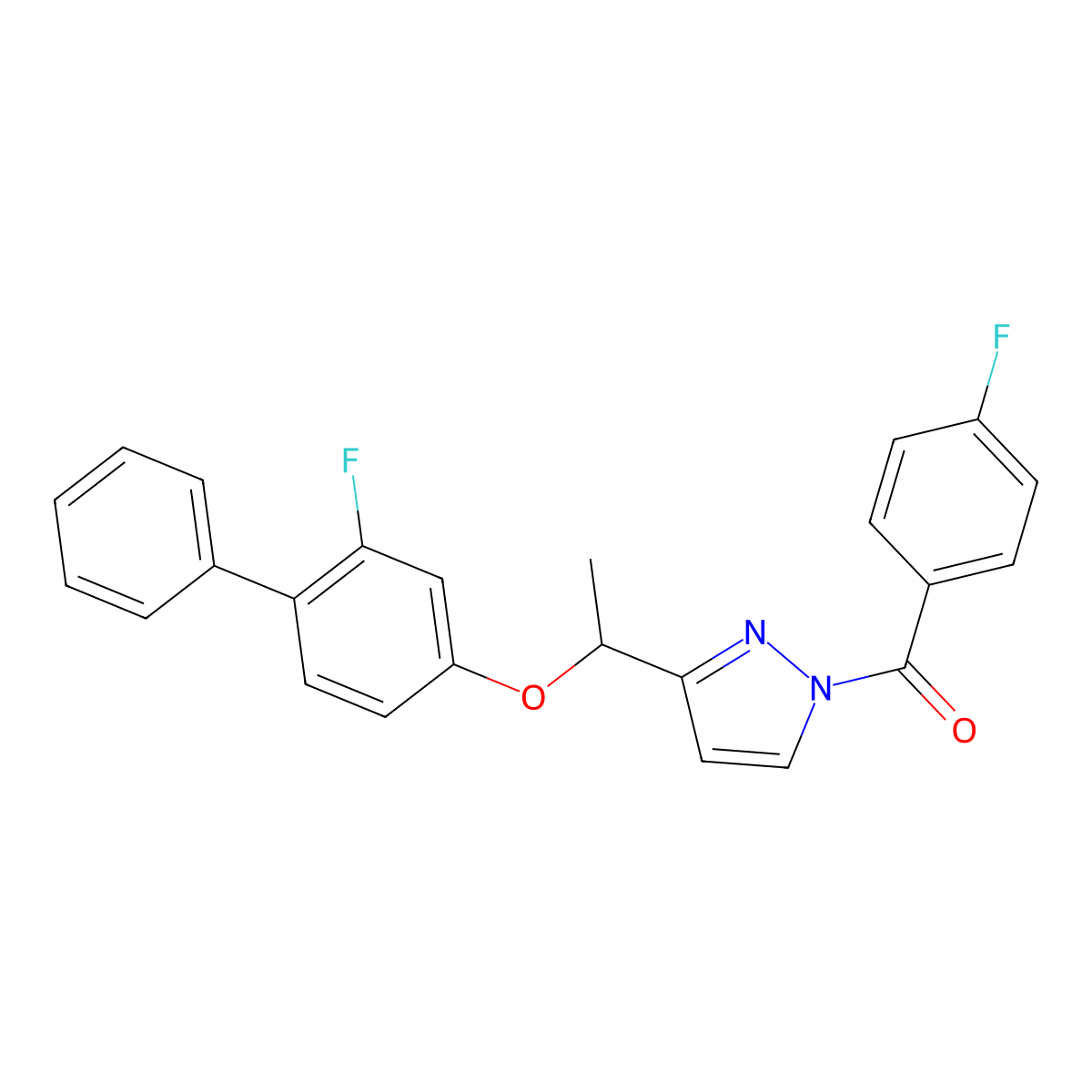 (3-{1-[(2-fluoro[1,1'-biphenyl]-4-yl)oxy]ethyl}-1H-pyrazol-1-yl)(4-fluorophenyl)methanone molecular structure, CAS 477709-66-3