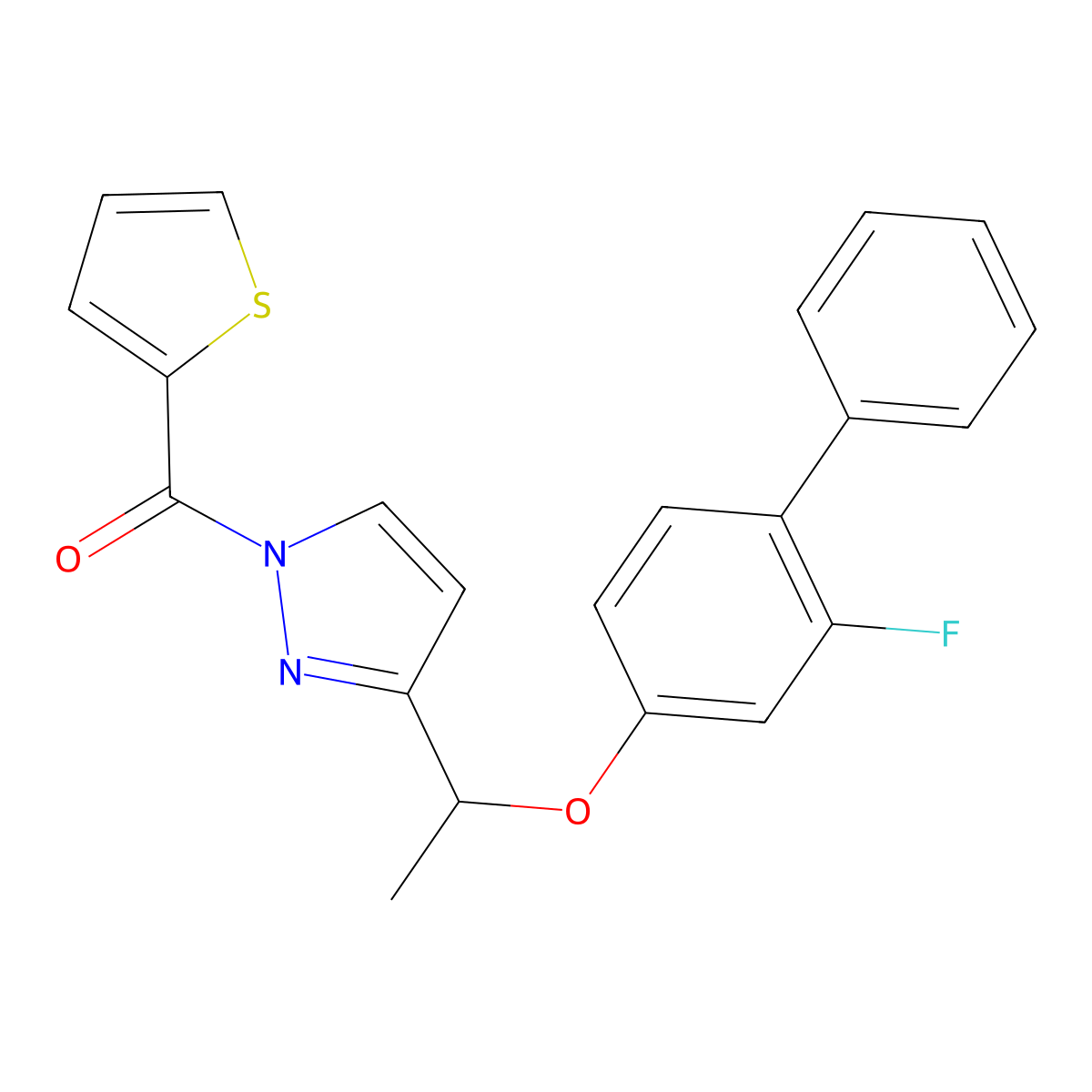 (3-{1-[(2-fluoro[1,1'-biphenyl]-4-yl)oxy]ethyl}-1H-pyrazol-1-yl)(2-thienyl)methanone molecular structure, CAS 477709-67-4