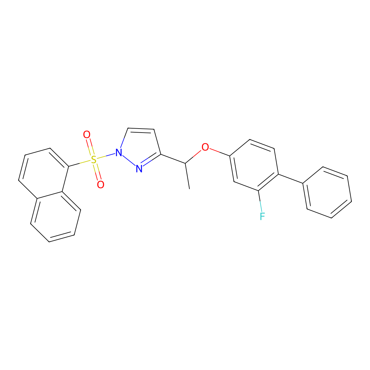 3-{1-[(2-fluoro[1,1'-biphenyl]-4-yl)oxy]ethyl}-1-(1-naphthylsulfonyl)-1H-pyrazole molecular structure, CAS 477709-68-5