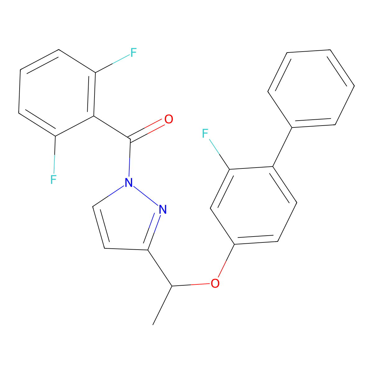 (2,6-difluorophenyl)(3-{1-[(2-fluoro[1,1'-biphenyl]-4-yl)oxy]ethyl}-1H-pyrazol-1-yl)methanone molecular structure, CAS 477709-72-1