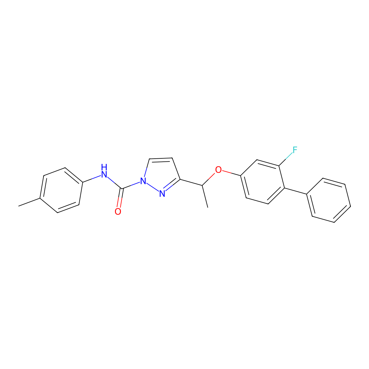 3-{1-[(2-fluoro[1,1'-biphenyl]-4-yl)oxy]ethyl}-N-(4-methylphenyl)-1H-pyrazole-1-carboxamide molecular structure, CAS 477709-73-2