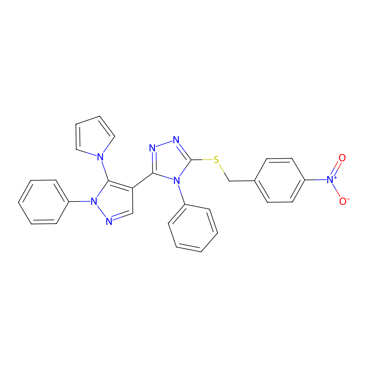 3-[(4-nitrobenzyl)sulfanyl]-4-phenyl-5-[1-phenyl-5-(1H-pyrrol-1-yl)-1H-pyrazol-4-yl]-4H-1,2,4-triazole molecular structure, CAS 477709-78-7
