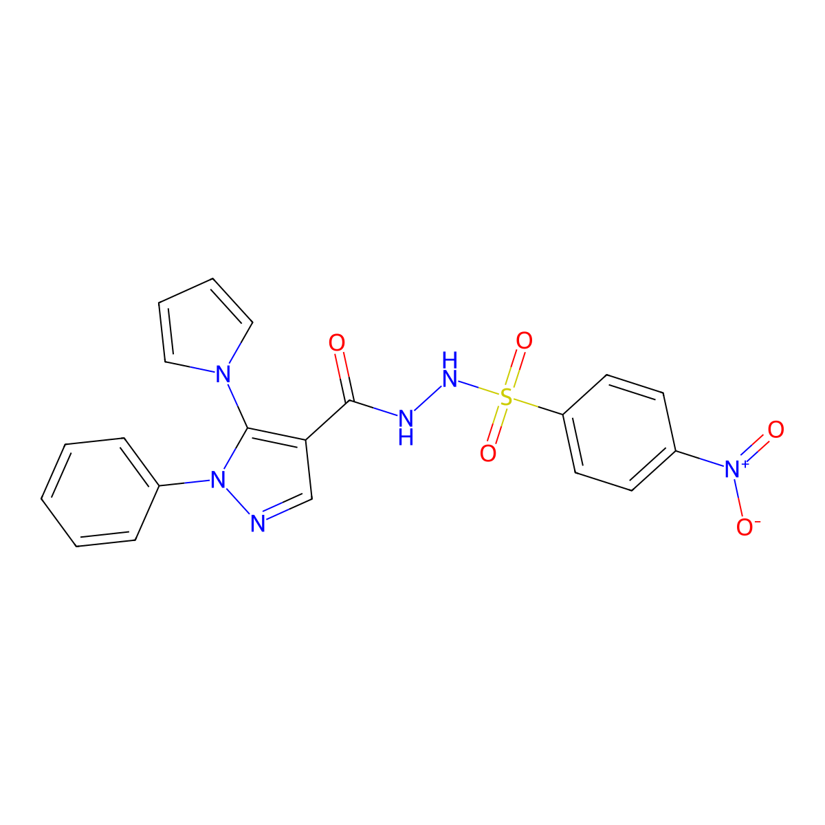 4-nitro-N'-{[1-phenyl-5-(1H-pyrrol-1-yl)-1H-pyrazol-4-yl]carbonyl}benzenesulfonohydrazide molecular structure, CAS 477709-81-2