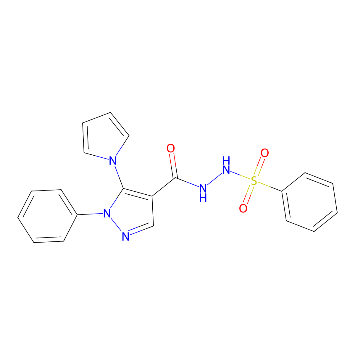 N'-{[1-phenyl-5-(1H-pyrrol-1-yl)-1H-pyrazol-4-yl]carbonyl}benzenesulfonohydrazide molecular structure, CAS 477709-83-4