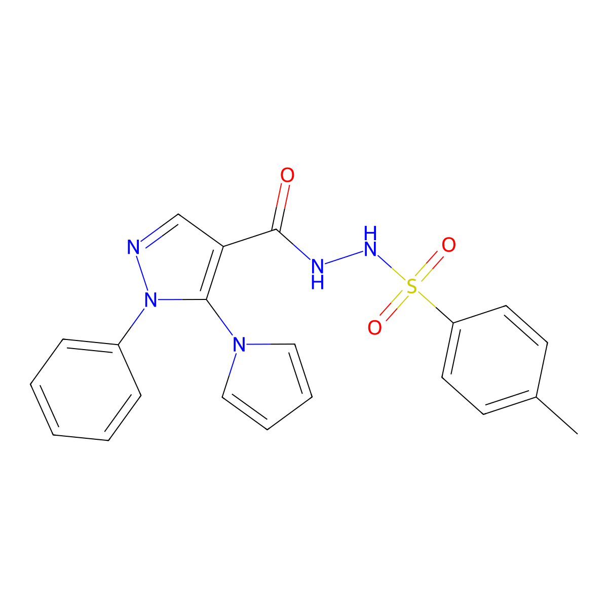 4-methyl-N'-{[1-phenyl-5-(1H-pyrrol-1-yl)-1H-pyrazol-4-yl]carbonyl}benzenesulfonohydrazide molecular structure, CAS 477709-85-6