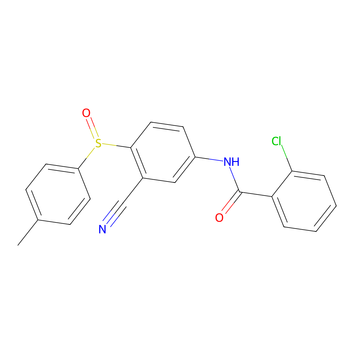 2-chloro-N-{3-cyano-4-[(4-methylphenyl)sulfinyl]phenyl}benzenecarboxamide molecular structure, CAS 477709-94-7