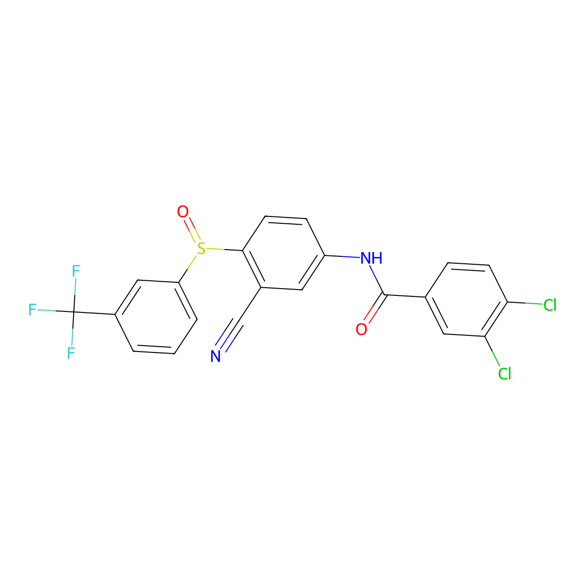 3,4-dichloro-N-(3-cyano-4-{[3-(trifluoromethyl)phenyl]sulfinyl}phenyl)benzenecarboxamide molecular structure, CAS 477709-97-0
