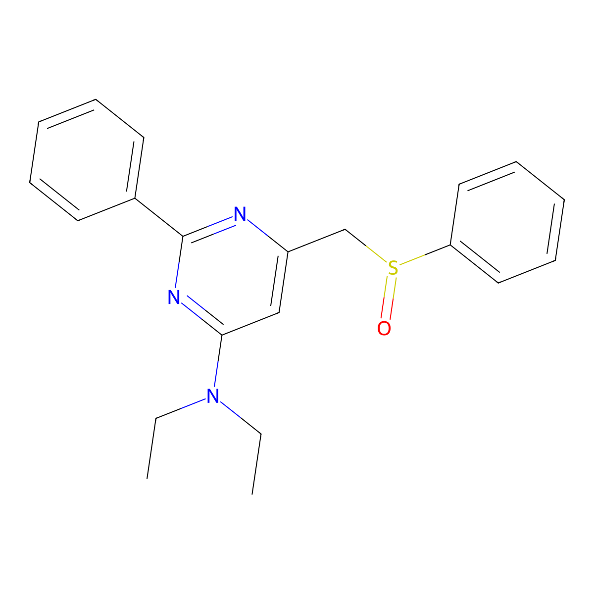 N,N-Diethyl-2-phenyl-6-((phenylsulfinyl)methyl)-4-pyrimidinamine molecular structure, CAS 477710-00-2