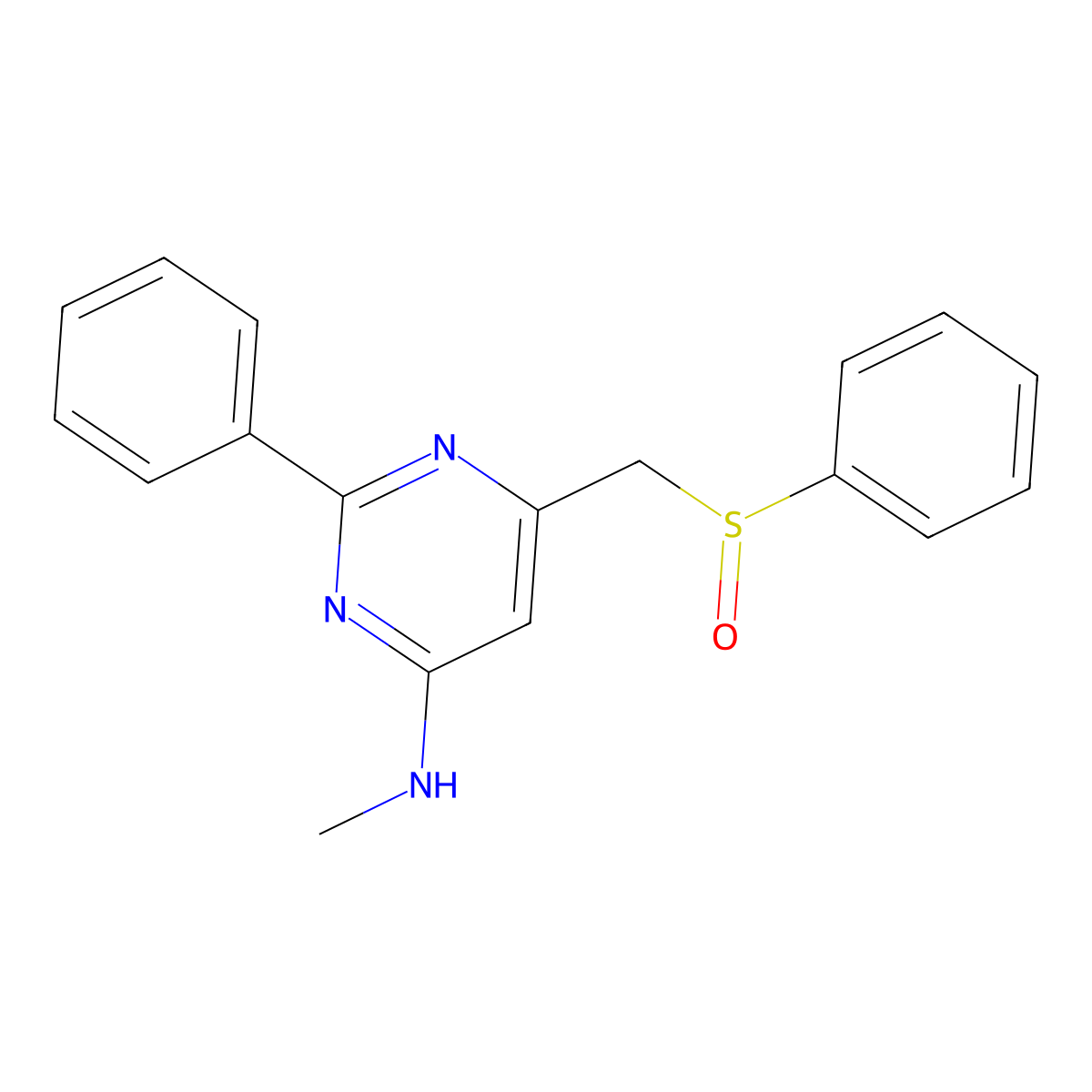 N-methyl-2-phenyl-6-[(phenylsulfinyl)methyl]-4-pyrimidinamine molecular structure, CAS 477710-01-3
