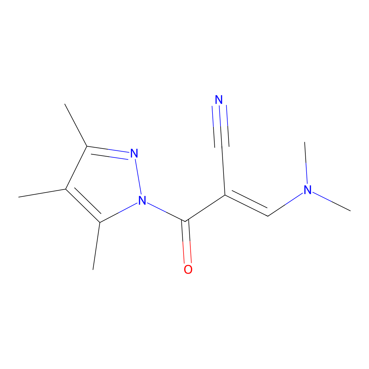 (E)-3-(dimethylamino)-2-[(3,4,5-trimethyl-1H-pyrazol-1-yl)carbonyl]-2-propenenitrile molecular structure, CAS 477710-15-9