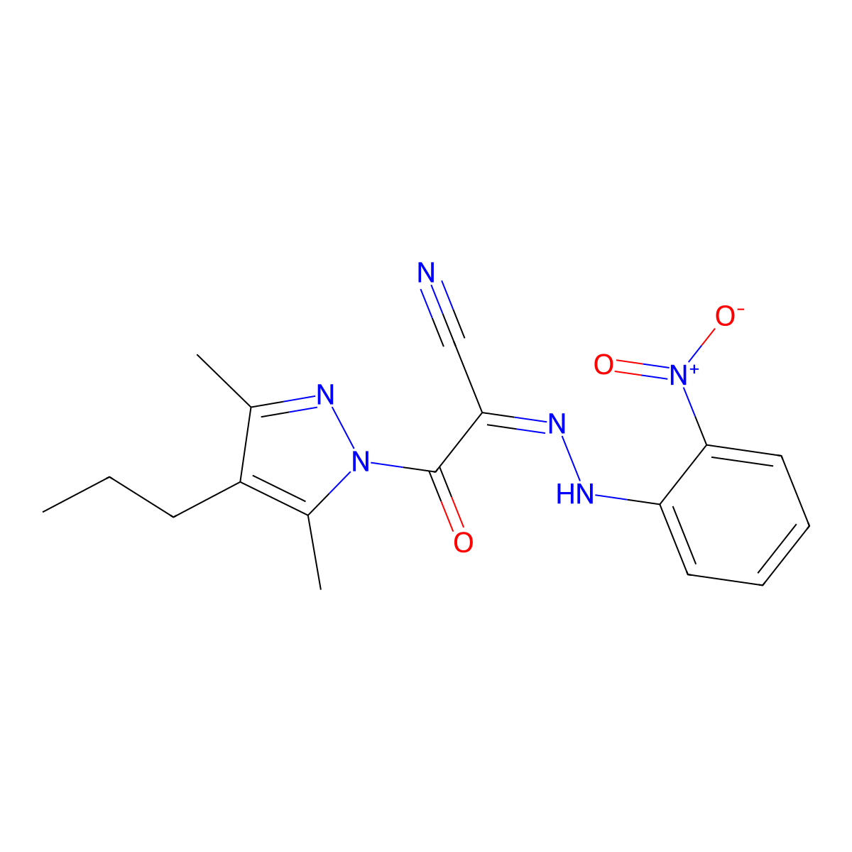 3-(3,5-dimethyl-4-propyl-1H-pyrazol-1-yl)-2-[(E)-2-(2-nitrophenyl)hydrazono]-3-oxopropanenitrile molecular structure, CAS 477710-16-0