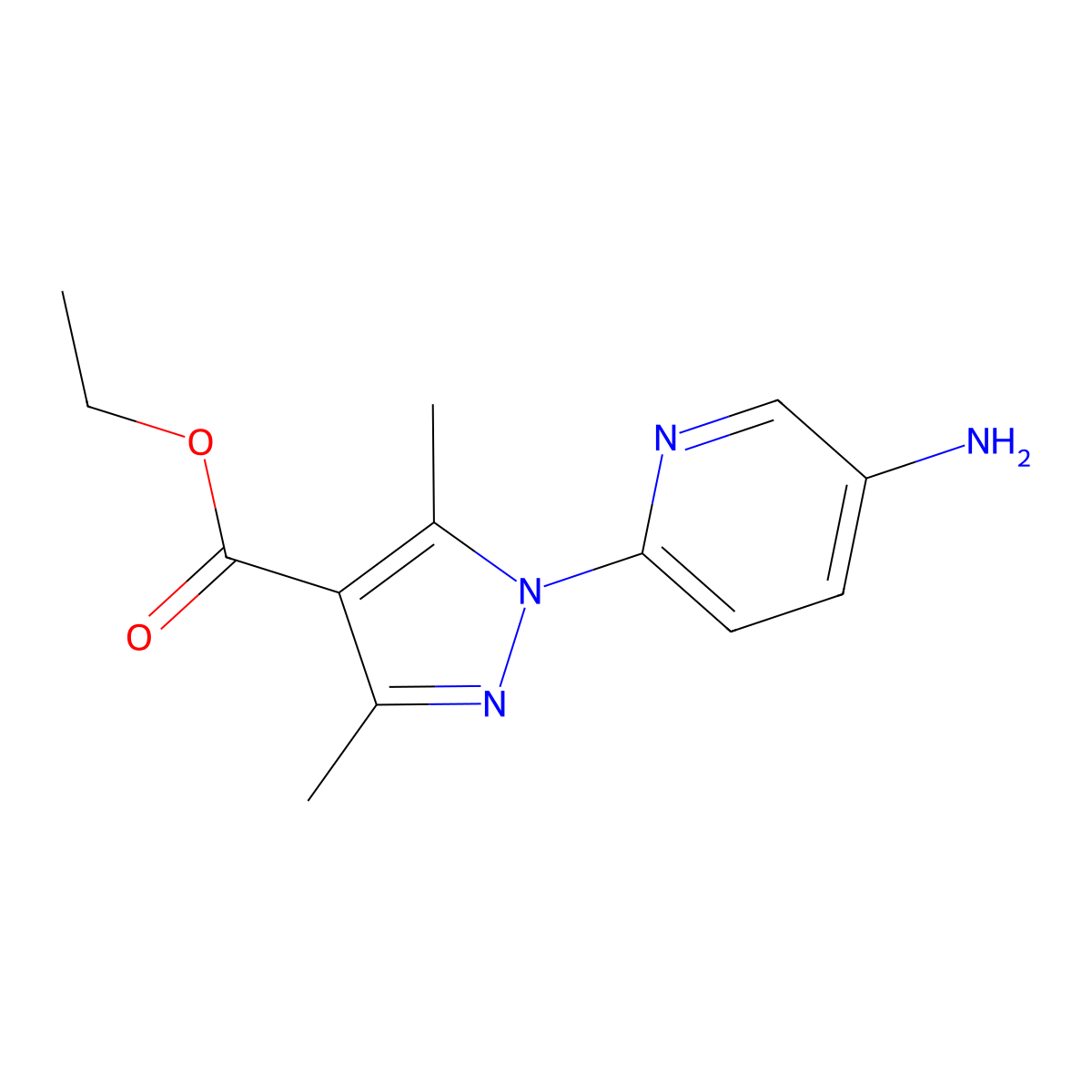 ethyl 1-(5-amino-2-pyridinyl)-3,5-dimethyl-1H-pyrazole-4-carboxylate molecular structure, CAS 477710-44-4