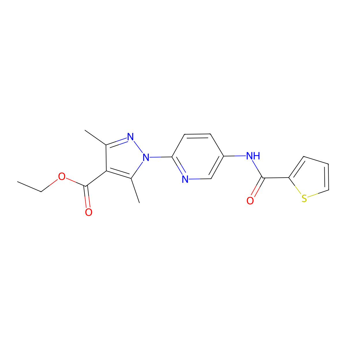 ethyl 3,5-dimethyl-1-{5-[(2-thienylcarbonyl)amino]-2-pyridinyl}-1H-pyrazole-4-carboxylate molecular structure, CAS 477710-45-5