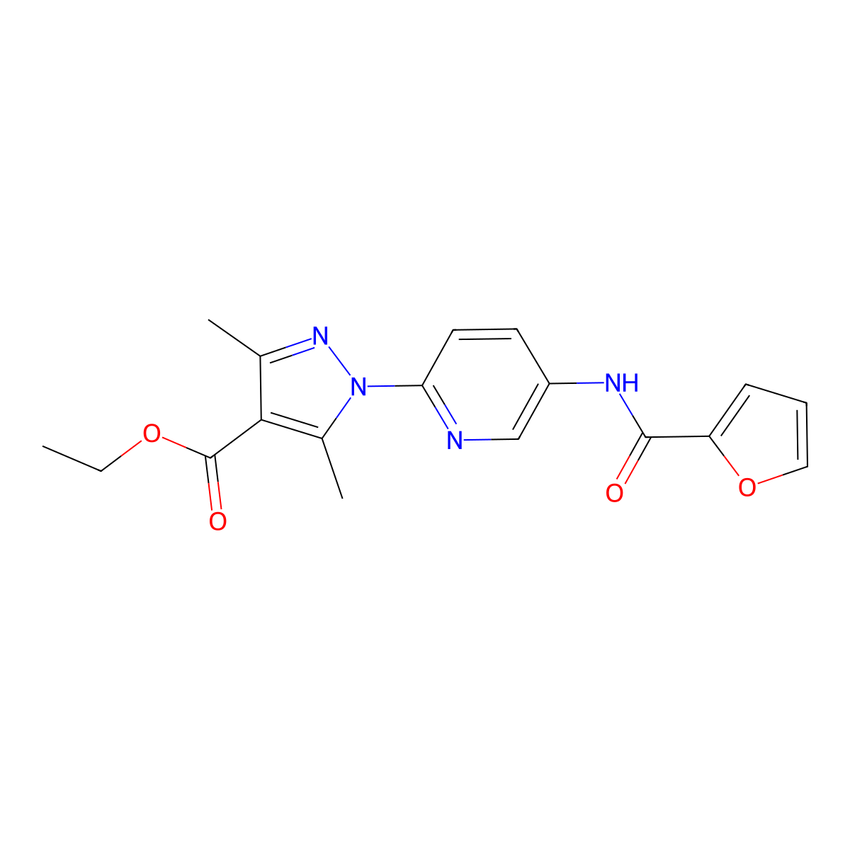 ethyl 1-{5-[(2-furylcarbonyl)amino]-2-pyridinyl}-3,5-dimethyl-1H-pyrazole-4-carboxylate molecular structure, CAS 477710-48-8