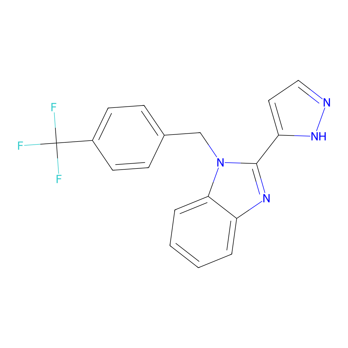 2-(1H-pyrazol-3-yl)-1-[4-(trifluoromethyl)benzyl]-1H-1,3-benzimidazole molecular structure, CAS 477710-50-2