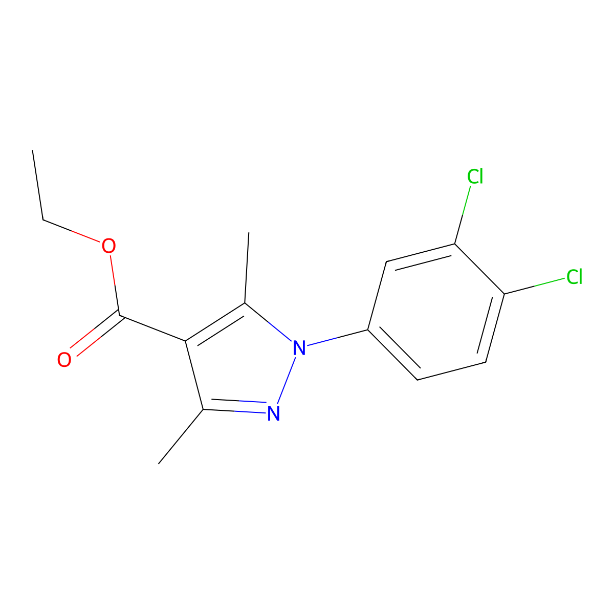 ethyl 1-(3,4-dichlorophenyl)-3,5-dimethyl-1H-pyrazole-4-carboxylate molecular structure, CAS 477710-51-3