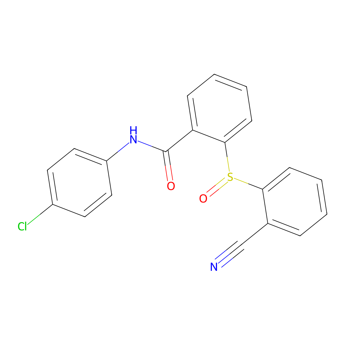 N-(4-Chlorophenyl)-2-((2-cyanophenyl)sulfinyl)benzenecarboxamide molecular structure, CAS 477710-66-0