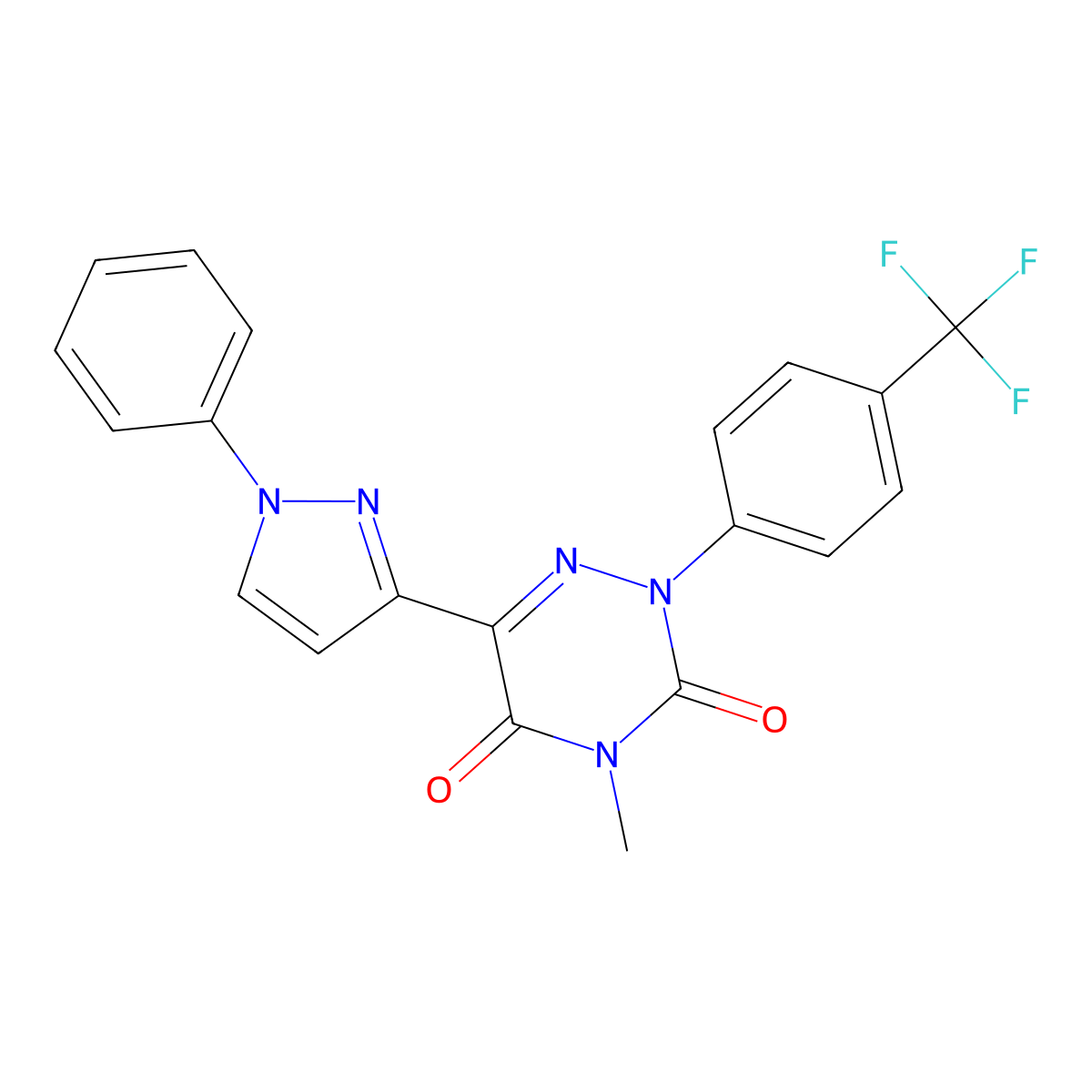 4-Methyl-6-(1-phenyl-1H-pyrazol-3-yl)-2-(4-(trifluoromethyl)phenyl)-1,2,4-triazine-3,5(2H,4H)-dione molecular structure, CAS 477710-83-1