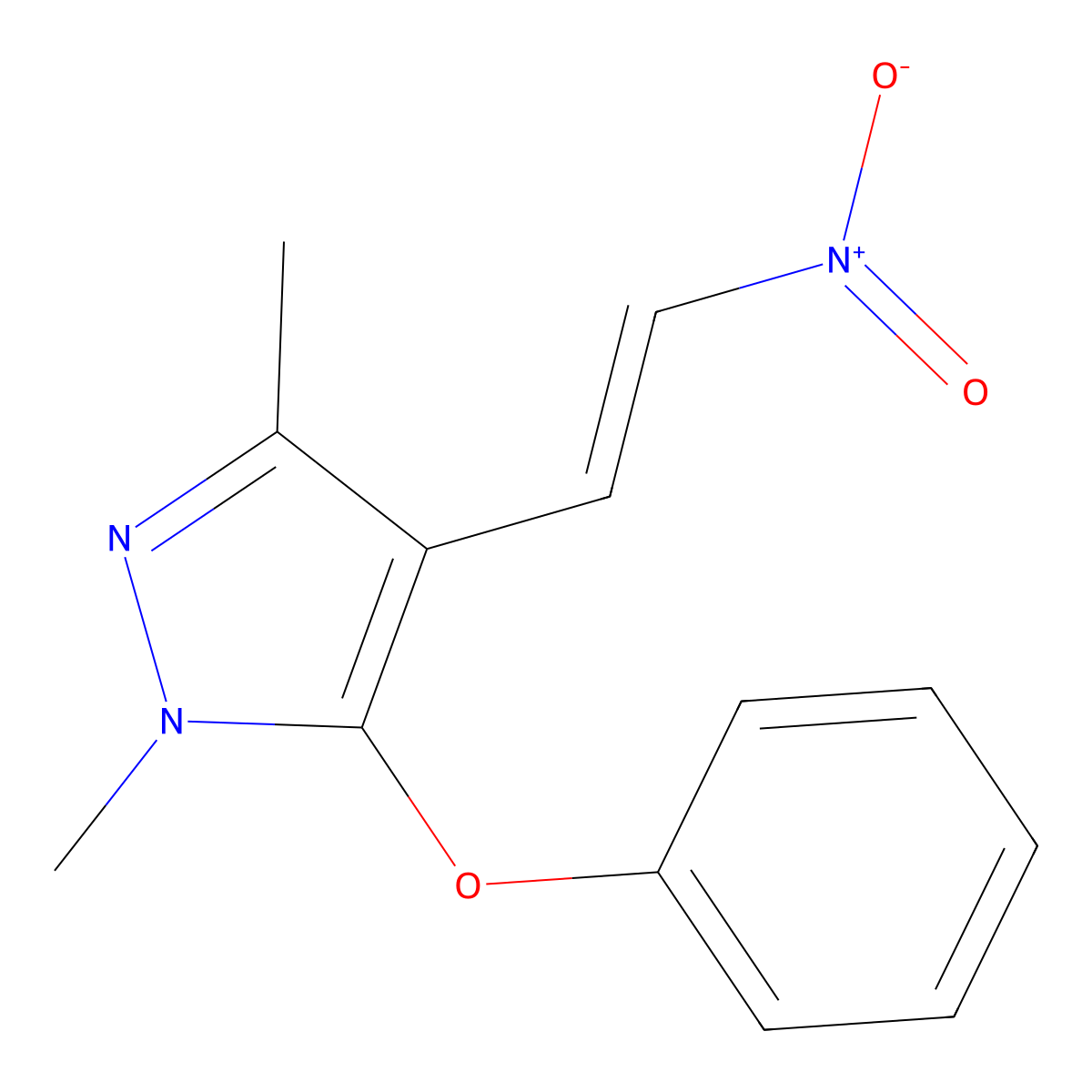 1,3-dimethyl-4-[(E)-2-nitroethenyl]-5-phenoxy-1H-pyrazole molecular structure, CAS 477710-91-1