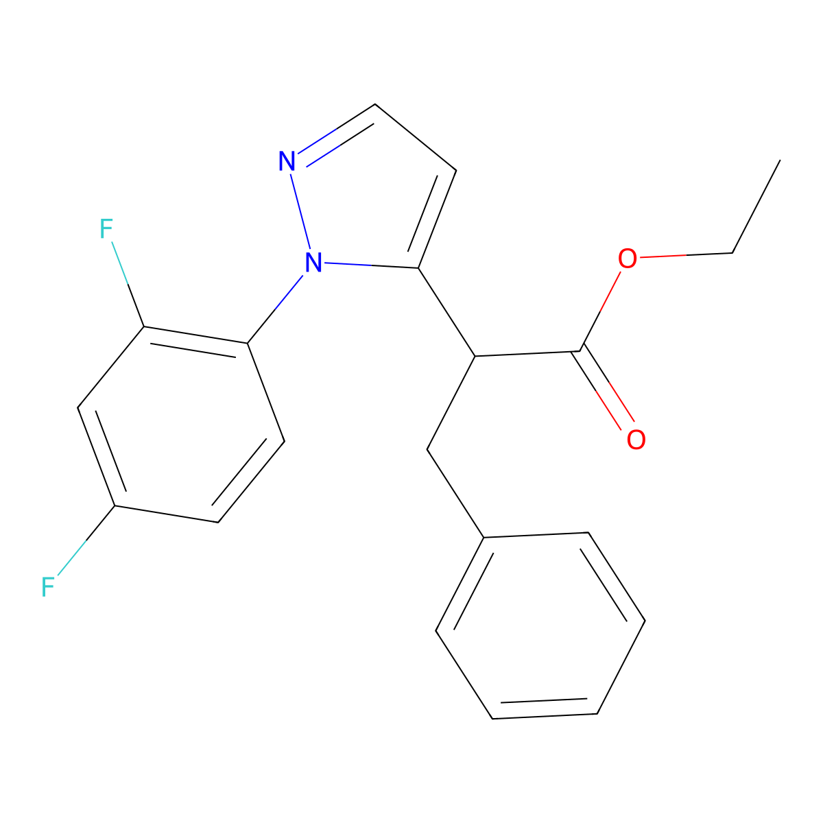 ethyl 2-[1-(2,4-difluorophenyl)-1H-pyrazol-5-yl]-3-phenylpropanoate molecular structure, CAS 477710-92-2