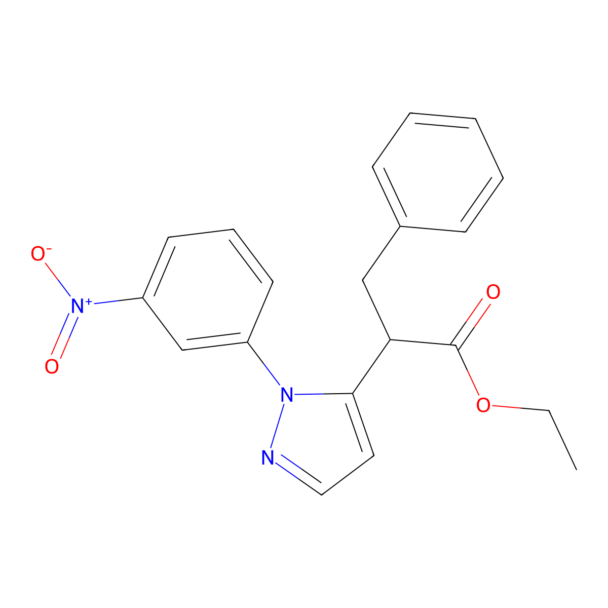 ethyl 2-[1-(3-nitrophenyl)-1H-pyrazol-5-yl]-3-phenylpropanoate molecular structure, CAS 477710-93-3